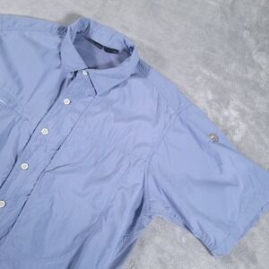 Mountain Hardwear Shirt Men XL Blue Short Sleeve Button Up Vented Hiking Outdoor
